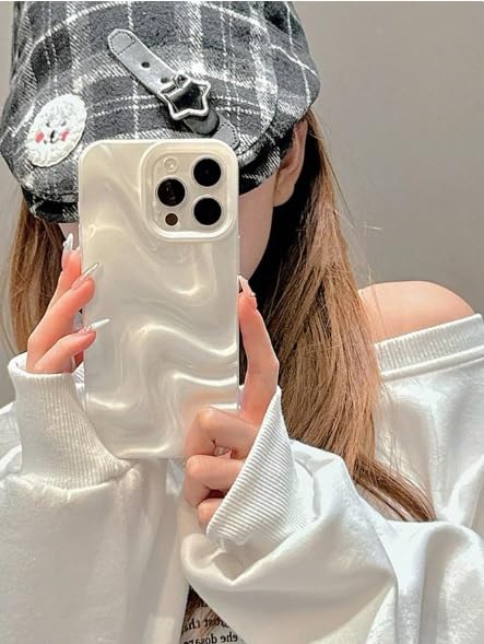 Image of COVERLY Pearl White Swirl Back Case Cover for iPhone 12 Pro | Hot Minimalist Faux Wave Cute Design | Camera Lens Protection | Soft Silicone Aesthetic Glossy Cover for Girls & Women (White, Shockproof)