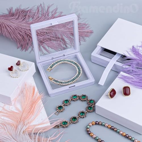 Image of Floating Display Frame, Coin Display Case, Dustproof PE Film Transparent Jewelry Storage Box for Ring Necklace Bracelet, Floating Display Case for Coin, Jewelry per Availability (Medium 15 pc White)