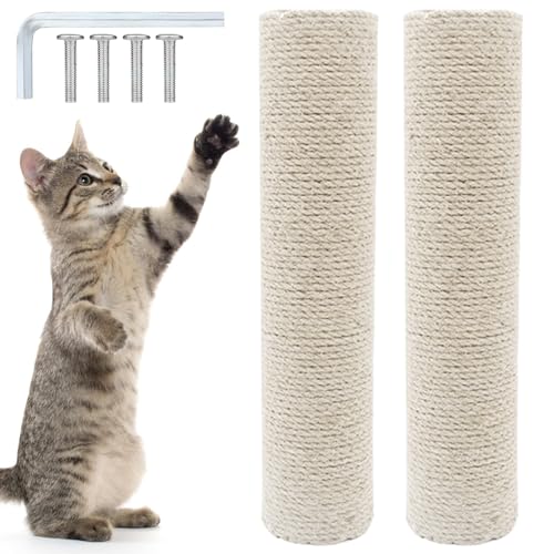 Katze Kratzbaum Ersatz, 2 Stück kratzstamm für Katzen Länge 40cm, Katzenkratzbaum aus natürlichem Sisal, kratzsäule mit M8-Schrauben, Ersatz-Kratzbaumteile für die Renovierung, DIY Handwerk (Weiß)