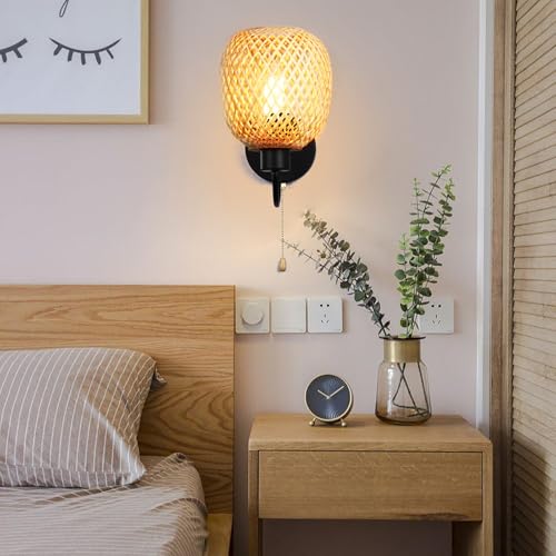 Lámpara de pared con interruptor de cadena rústica para escalera interior