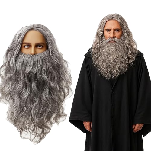 1PC Gandalf Costume Beard, Wizard Costume Accessory with Curved Design, Men's Long Curly Grey Wig for Carnival Halloween Cosplay, Carnival Events, Theatrical Productions