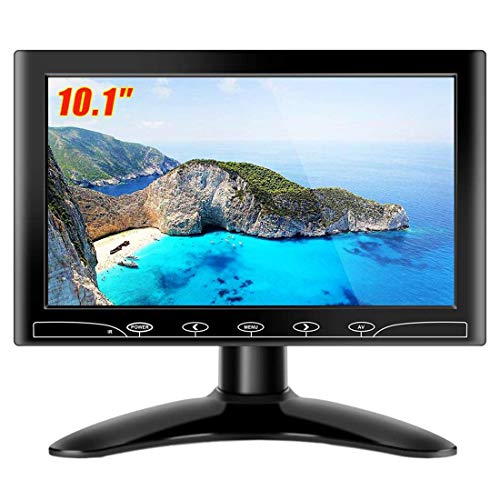 TopRui 10.1 pouces LED Full HD Moniteur avec entrée HDMI/Audio/VGA/AV Fonction et haut-parleur Contrôle à distance Toucher le bouton (10,1 pouces 1024 x 600)