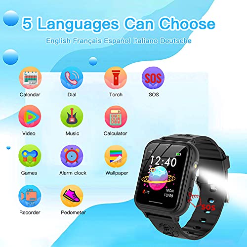 Jsbaby Smart Watch for Kids,Kids Smart Watch with Music Player,Pedometer,Math Games,SOS Call,Camera,Alarm,Recorder,Calculator,Mp3,for Birthday Gift Children Boys Girls (Black)