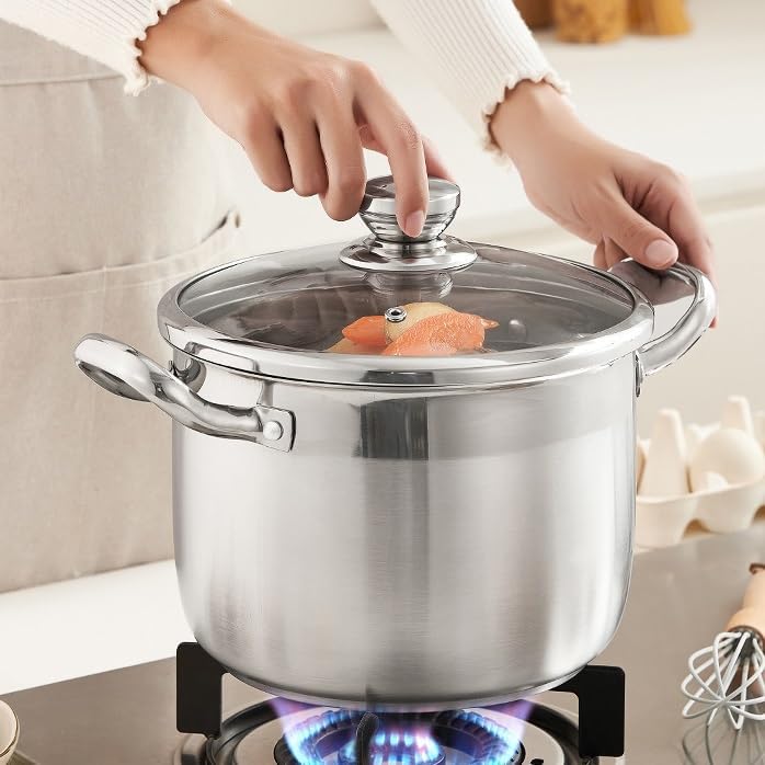 Stainless Steel Stock Pot Soup Sauce Pan Cooking Pots Lids Cover Daily Use Stockpot Pans For The image 5