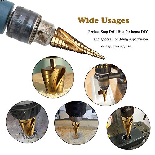 Qibaok Step Drill Bit Set With Automatic Center Punch, 3 Pcs Hss Titanium Hex Shank Step Cone Drill Bits For Plastic, Wood, Aluminum, Metal Sheet, Metric 4-12/4-20/4-32Mm #TOP4