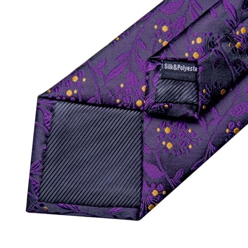 Image of DiBanGu Silk Ties for Men Necktie and Lapel Pin Brooch Set Formal Woven Paisley Plaid Striped Solid Tie Wedding Party