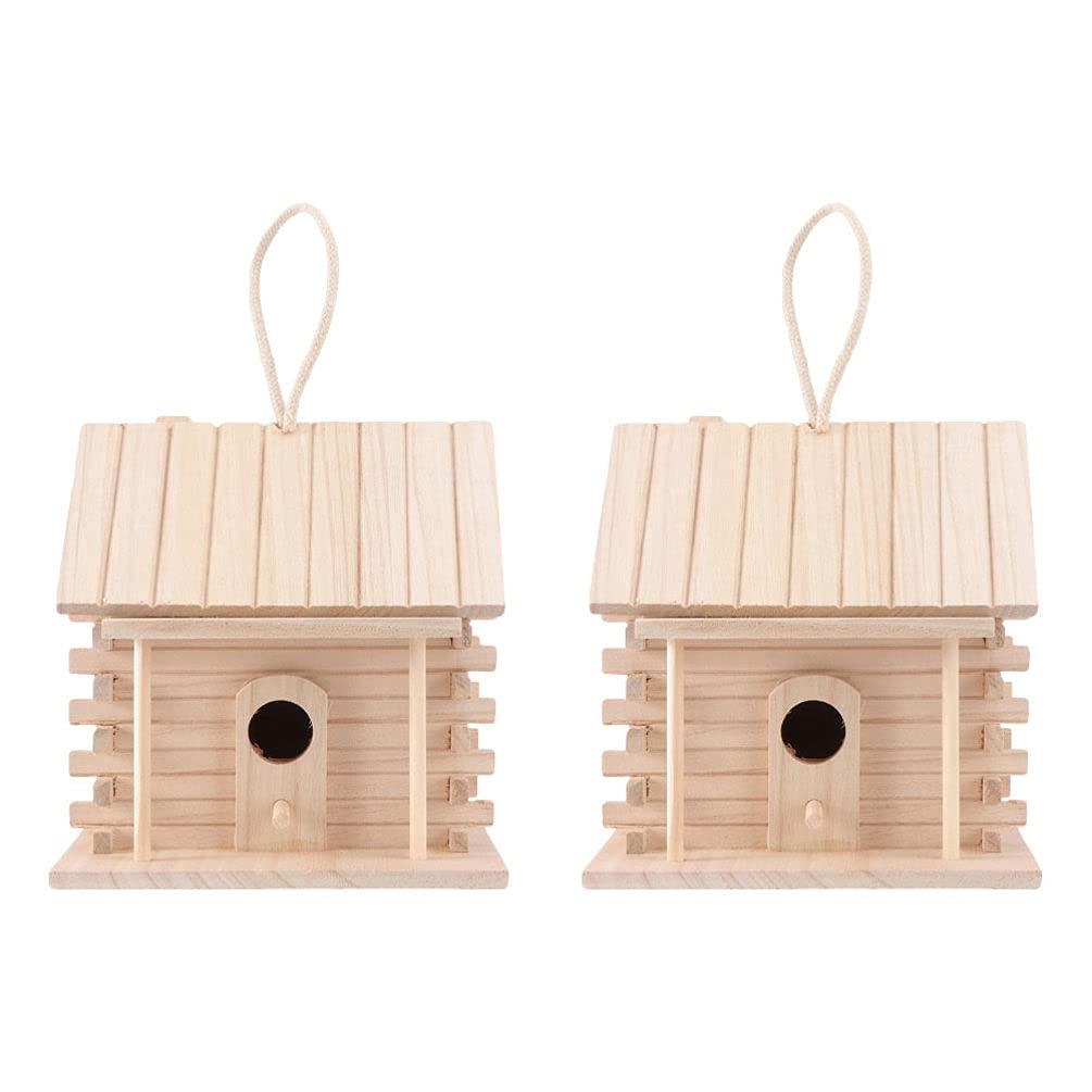 DOITOOL 2pcs Hanging Wooden Bird's Nest Hanging Birds House Paint Your Birdhouse Country Decor Natural Wood Birdhouse Outdoor Bird House Outdoor Decor Wood Decor Rural Big Bird Cage