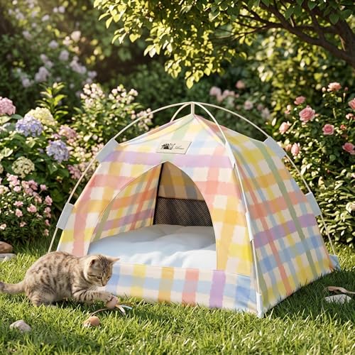 Tenda e cuccia per gatti da interno, cuccia a iglù con cuscino, tenda pieghevole per animali, rifugio a forma di casetta per gattini, casa per gatti e cani di piccola taglia(C,XL)