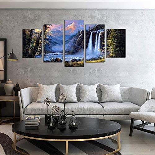 Yj_Art Waterfall Wall Art Canvas Print Picture Decorations Modern Home Office Waterfall Wall Decor For Living Room Ready To Hang (Overall 40''W X 20''H) #TOP2