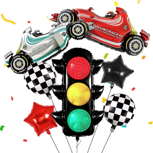 Image of Racing Theme Birthday Party Decoration Race Car Balloon Checkered Featuring Traffic Light Balloons Fast One Birthday Party Supplies