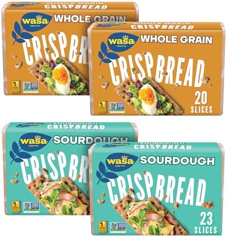 Wasa Crispbread Variety Pack (Pack of 4), Sourdough and Whole Grain, Crackers, Non-GMO Ingredients, Fat Free