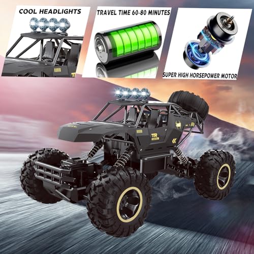 Jiakora RC Cars Remote Control Car 1:12 Off Road Monster Truck,Metal Shell 4WD Dual Motors LED Headlight Rock Crawler,2.4Ghz All Terrain Hobby Truck with 2 Batteries for 60 Min Play,Boy Adult Gifts - Image 3