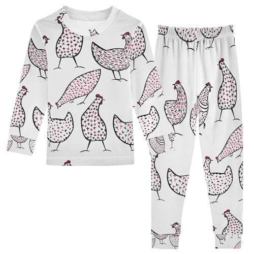 Animal Cute Chicken Pajama Sets Long Sleeve Top with Pants Cotton Soft Sleepwear 2 Piece Pjs Set, 6 Years Old