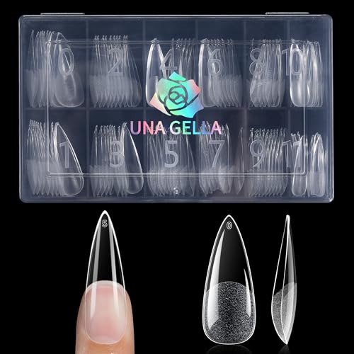 UNA GELLA Long Stiletto Gel Nail Tips Full Cover 120pcs Half Matte Nail Tips Long Stiletto Almond Fake Clear Nails Tips S tiletto Press on Nails for Nail Extensions Home Nail Art Salon 12 Sizes