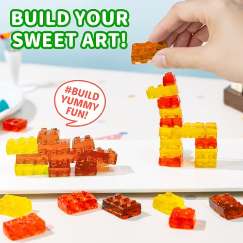Image of AMOS 4D Vegan Gummy Blocks Candy - Assorted Fruit Flavors, Made with Real Juice, Fun-to-Build Edible Blocks, Fat-Free, (8.47 oz Pack of 1)