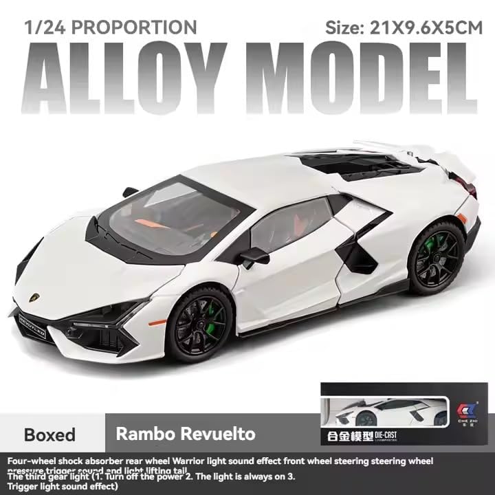 Image of VARIYA ENTERPRISE Exclusive Alloy Metal Pull Back Die-Cast Car Diecast Metal Pullback Toy Car with Openable 6 Doors,Light Music Boys Gifts Toys (1:24 Lamborghini Revuelto Sport-White)