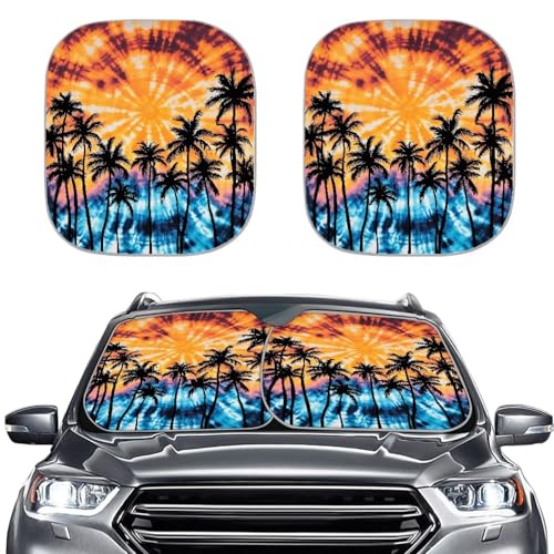 KEIAHUAN Palm Tree Tie Dye Auto Sun Shade Car Windshield Sunshade for Women Blocks UV Ray Glare Protector Visor Car Summer Accessories for Mini Van SUV Truck