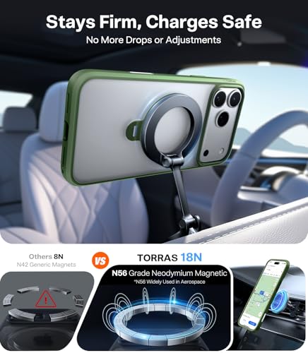 Image of TORRAS Q3 Spin for iPhone 17 Pro Case, 360 Magnetic Stand, Alpine Green | Compatible with MagSafe, Built-in Kickstand, Camera Control, 4X Military-Grade Shockproof Translucent Phone Case for 17 Pro