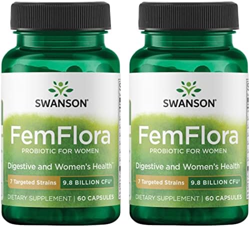 Swanson FemFlora - Feminine Probiotic Supplement - Probiotics for Women - Supporting Flora of The Mouth, GI Tract, and Vagina - 9 Billion CFU Per Capsule - (60 Capsules) (2 Pack)