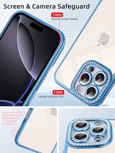 Coque antichoc iPhone 16 Pro Max transparente paillettes bleues