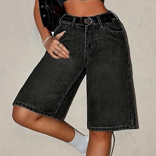 Girls Bermuda Jean Shorts Trendy High Waisted Stretchy Denim Shorts Summer Y2k Knee Length Casual Long Shorts 12-16Years3