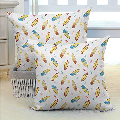 DuckBaby Living Room Sofa Hug Pillowcase Surfboard,Hand Drawn Sketch Style Longboard with Colorful