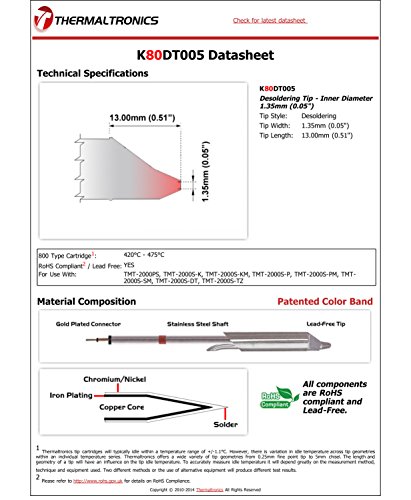 Image of Thermaltronics K80DT005 Desoldering Tip - Inner Diameter 1.35mm (0.05in)