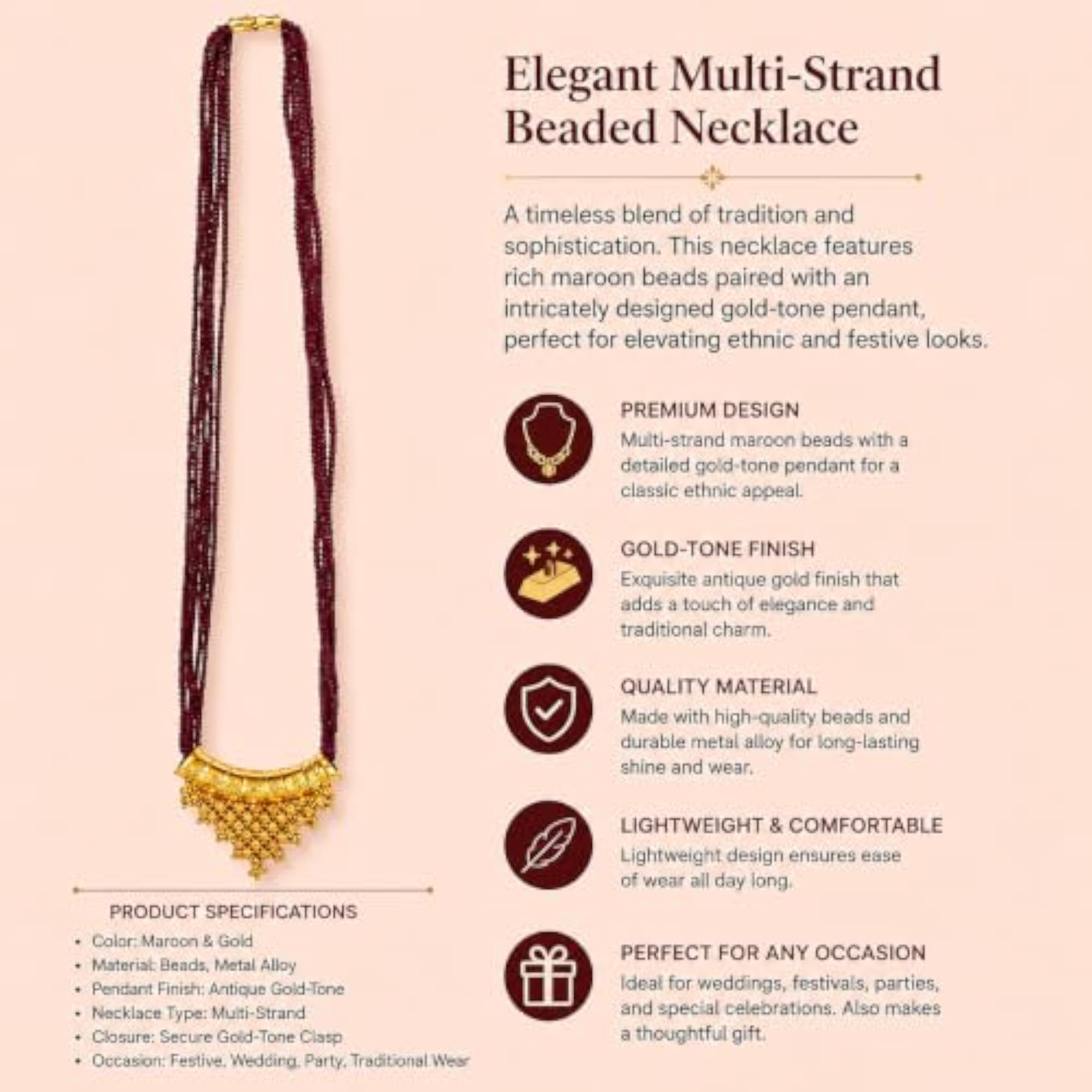 Women's Antique Gold Plated Tilhari Pote Mala Necklace