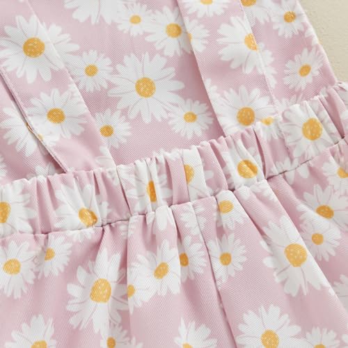 Image of Ayalinggo Toddler Baby Girl Sunflower Print Overalls Shorts with Pocket Suspender Trousers Cute Summer Clothing Outfit