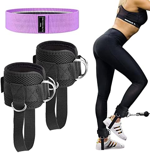 Ankle Strap for Cable Machines, Ankle Straps Pair and Resistance Bands, Adjustable Ankle Cable Attachments for Gym Workout Comfort fit Man Women Leg Straps Working Out Padded Cable Ankle Strap Cuffs