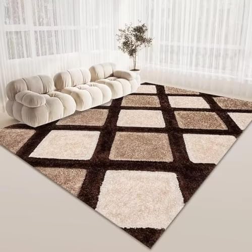 Alfombra nórdica marrón de lujo para decoración sofisticada en salón de gran área 2
