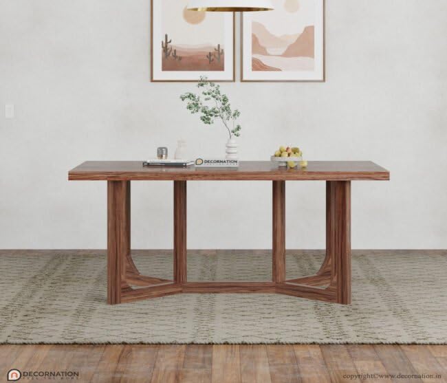 Image of DecorNation Lorina Solid Wooden 6 Seater Dining Table Set with Chairs | Large Rectangular Dining Table | Modern Contemporary Dining Furniture for Home