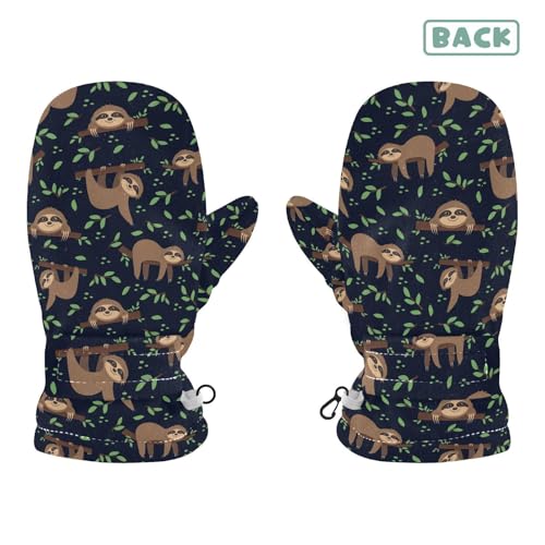 Kids Mittens Winter Fleece Gloves Toddler Warm Snow Gloves Sloth Tropical Leaves for Girls Boys2