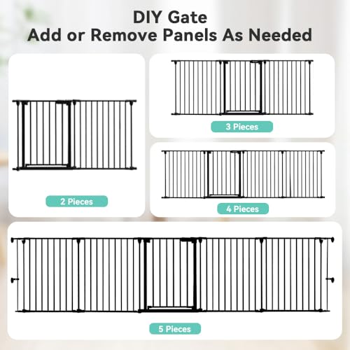 Image of COMOMY 127.8 inch Extra Wide Baby Gate, Dog Gate for House Stairs Doorways Fireplace, Auto Close Pet Gate with Door Walk Through, 5 Metal Panels, Hardware Mounted Baby Fence Indoor Outdoor(30 inch Tall,Black)