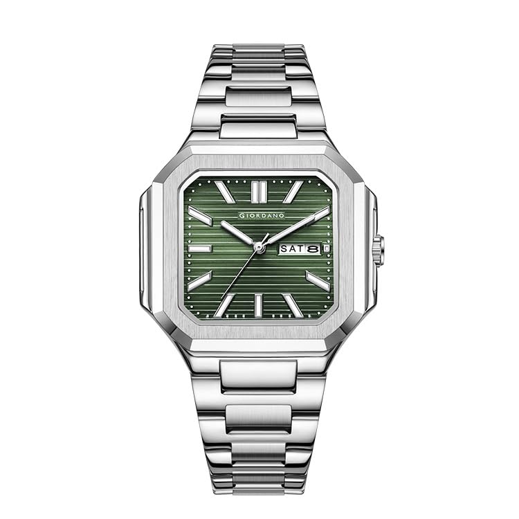 Image of Giordano Square Formal Watch for Men - Textured Dial,Day & Date Display and Stylish Stainless Steel Strap