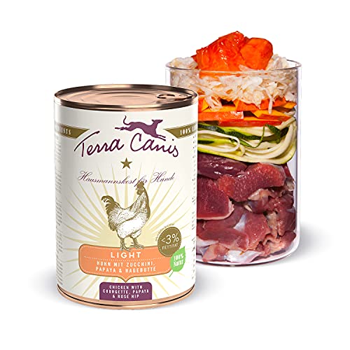 Terra Canis Huhn, Zucchini & Papaya - Light Nassfutter, 400g I Premium Hundefutter in 100% Lebensmittelqualität Aller Rohstoffe I Kalorien- & fettreduziert, Getreide- & glutenfrei