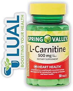 Spring Valley L-Carnitine 500mg for Heart Health - 30 Tablets Supplement, Gluten-Free & No Artificial Flavors Plus a Luall Sticker