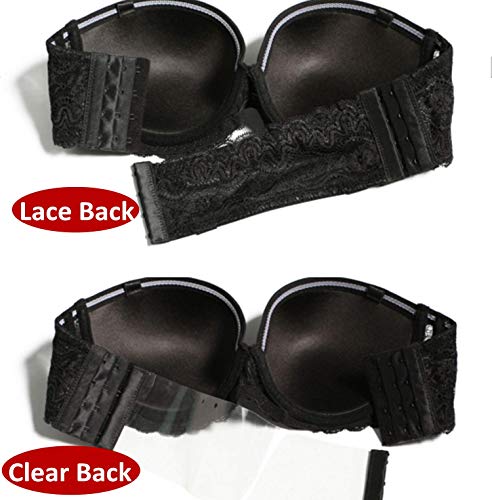 38D Underwired Strapless Halter Bra with Clear Strap and Transparent Back Full Coverage Multiway Bras with Lace Plus Size Black