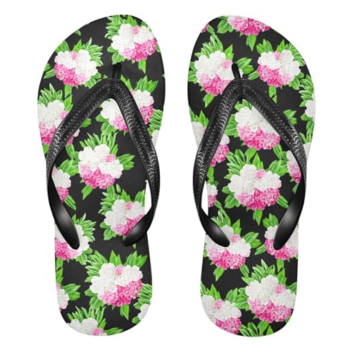 Sinestour Leaf Flower Black Flip Flops for Beach Thong Sandals Anti-slip Lightweight Flat Slippers for Indoor Outdoor House