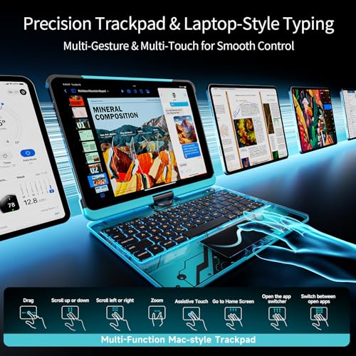 Image of Transparent Keyboard Case for iPad Air 11 inch (M3 2025 /M2 2024), Air 5th /4th Gen 10.9 inch & iPad Pro 11 inch (4th-1st) - Multi-Touch Trackpad, 360 Rotating Stand, 7-Color Backlit, Pencil Holder,Blue