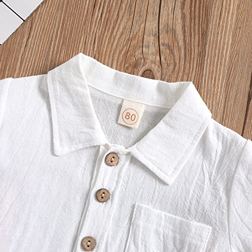 SHIBAOZI Toddler Baby Boys Clothes Set Button-Down Shirt Tops + Cotton Linen Shorts Summer Outfit 2PCS with Pockets4