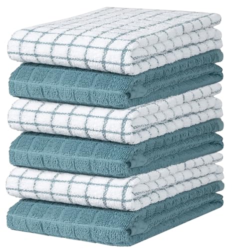 Image of Bumble Kitchen Towels (6 Pack) | 16 inch x 28 inch | 100% Cotton Dish Towels for Kitchen | 380 GSM | Soft, Highly Absorbent & Durable Dish Towels with Hanging Loop | Aqua