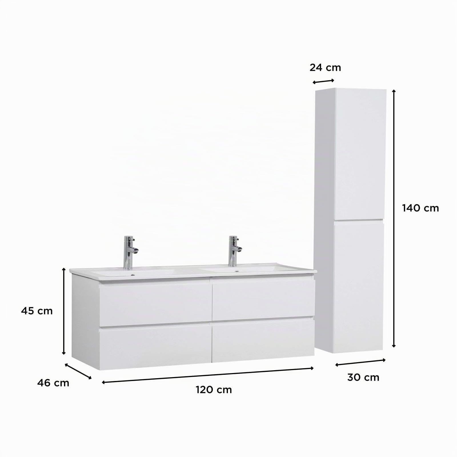 MOB-IN Meuble Double Vasque 120cm Sorrento Blanc + Colonne