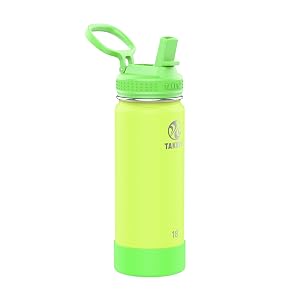 Takeya Actives Kids Glow-in-the-Dark Water Bottle with Straw Lid - Stainless Steel Bottle with BPA-Free Lid - Reusable