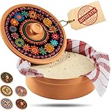 Terracotta Tortilla Warmer Day of the Dead - Mexican Clay Tortilla Holder with Decorative Marigold Lid & Warmer Cloth, Authentic Día de Muertos Terra Cotta Tortillero Holder for Parties & Celebrations