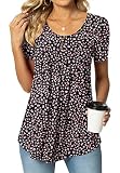 Netsmile Womens Summer Casual Short Sleeve Shirt for Leggings Pleated Button Up Tunic Top Loose Blou