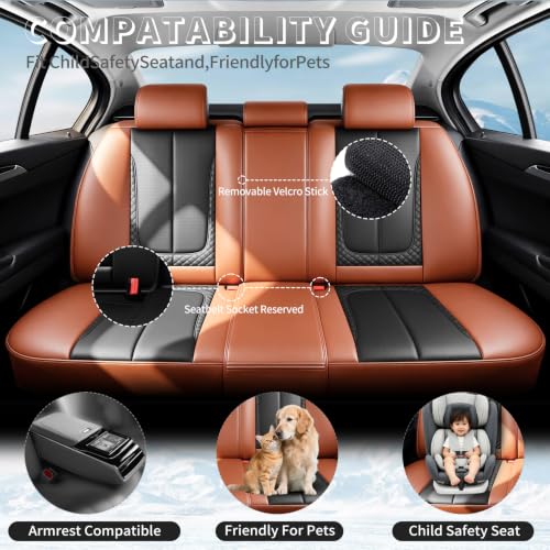 Image of Fit Outback Car Seat Covers Compatible with Subaru Outback 2010-2025 2026 - Premium Breathable Leather,Airbag Compatible,Waterproof All-Weather Seat Cushion Protector, Full Set Brown&Black