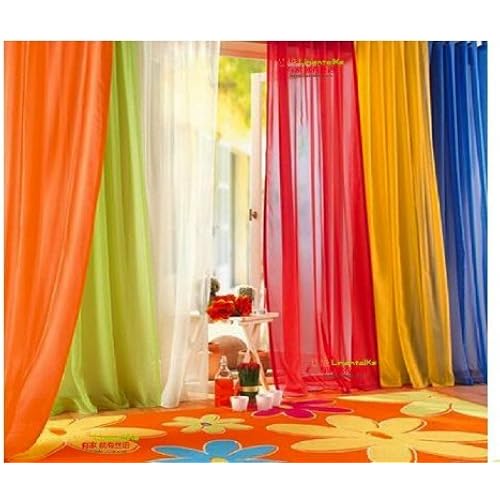 6 piece Rainbow Transparent Window Panel Curtain Set Explosion Special!!!! Orange, Green, White, Red, Yellow, Blue