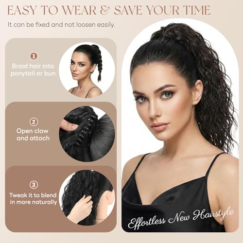 Phosphe 14 Inch Claw Clip Ponytail Extension,Curly Hair Ponytail Extension Fluffy Soft Curly Ponytail Daily Wear Clip On Hair Pieces For Women(Color:Blonde with White Highlights) — view 5