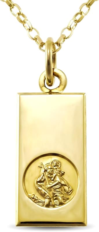 Alexander Castle Solid 9ct Gold St Christopher Pendant Necklace for Women & Children - 20mm x 10mm with 18" 9ct Gold Chain & Jewellery Gift Box